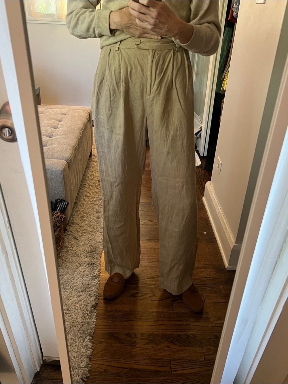 Magic Linen 100% linen pants Half Elastic Waist Pockets